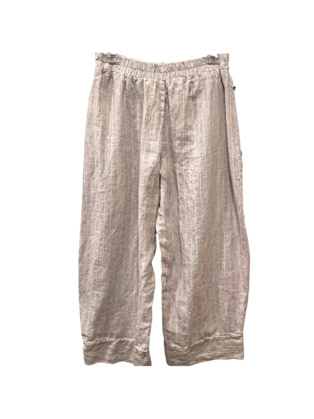 Luukaa Womens Size 10 Cropped Pants Pockets Beige Striped Linen Blend Stone